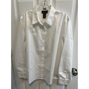Jones New York XL White Cotton Blouse Button Up Long Sleeve Non Iron Preowned